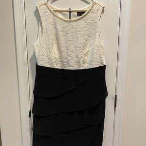 Ivory Lace Pearl Sewn Top, Black Bottom Dress